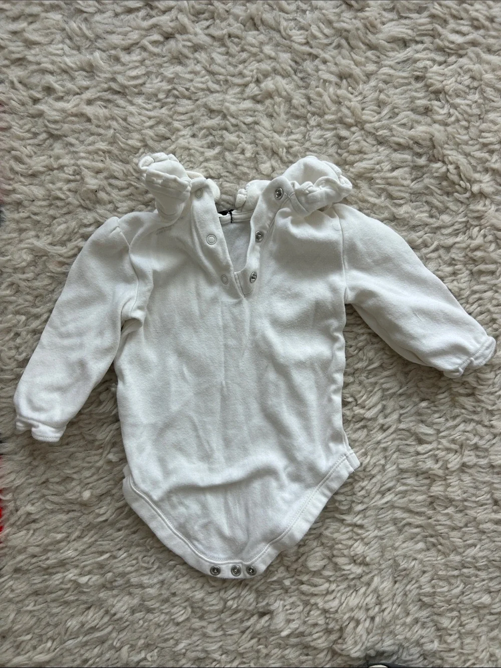 Janie and Jack White Ruffle Collar Long-Sleeve Baby One-Piece with Black Bow